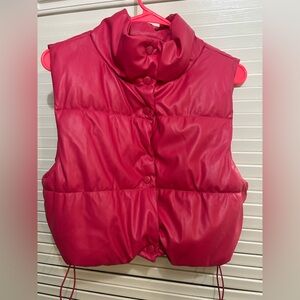 Pink Pleather Puffer Vest